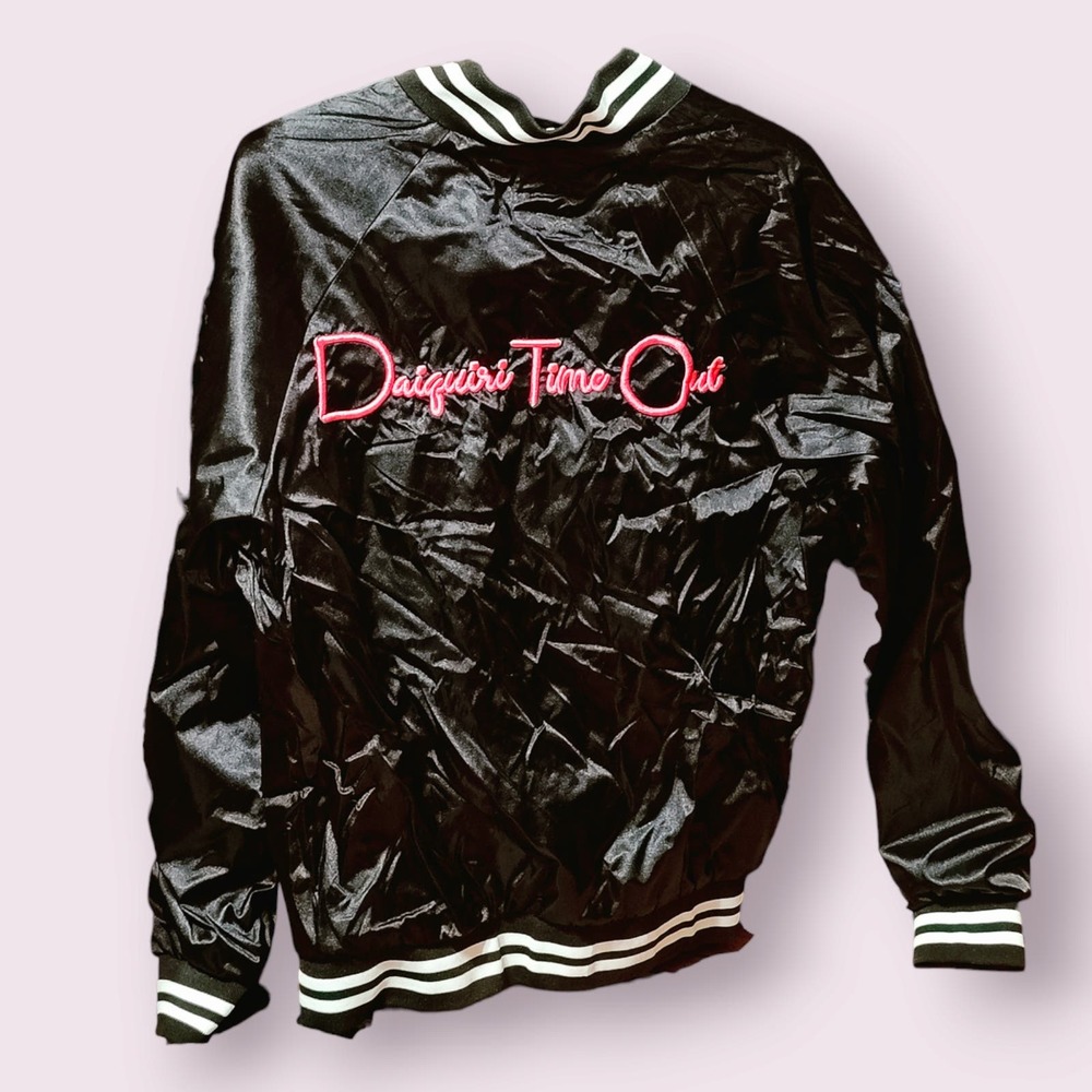 Embroidered Daiquiri Time Out Baseball Satin Jacket sz Small
